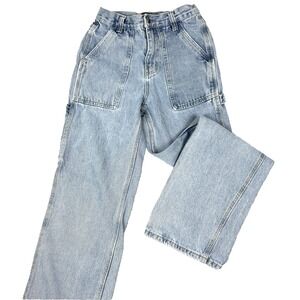 Simple Society Highrise‎ Light Wash Straight Wide Carpenter Jeans Size 0/24